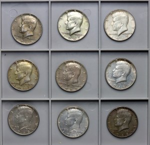 USA, 1/2 Dollar 1966-1968, Kennedy - Satz von 9 Münzen