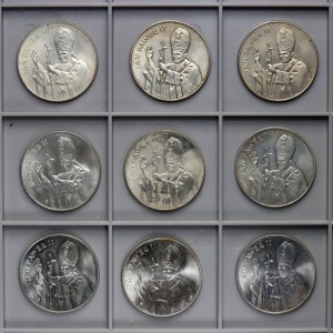 République populaire de Pologne, 10000 zloty 1987, Jean-Paul II - ensemble de 9 pièces