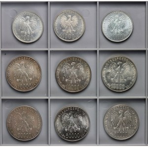 République populaire de Pologne, 1000 zloty et 10000 zloty, Jean-Paul II - ensemble de 9 pièces
