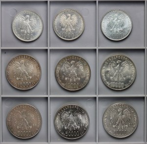 Repubblica Popolare di Polonia, 1000 zloty e 10000 zloty, Giovanni Paolo II - set di 9 pezzi