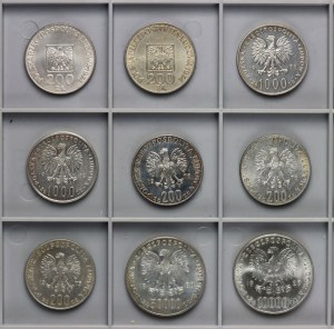 PRL, stříbro, sada 9 mincí