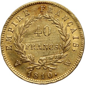 France, Napoléon Ier, 40 francs 1810 W, Lille - pièce rare
