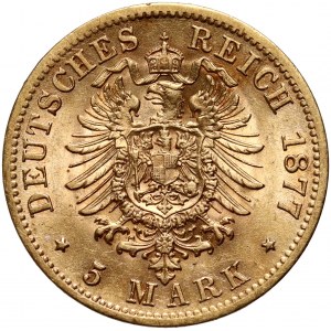 Deutschland, Sachsen, Albert, 5 Mark 1877 E, Muldenhütten