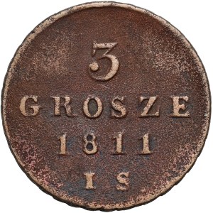 Duché de Varsovie, Frédéric Auguste Ier, 3 pennies 1811 IS, Varsovie - date étroite