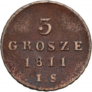 Duché de Varsovie, Frédéric Auguste Ier, 3 pennies 1811 IS, Varsovie - date étroite