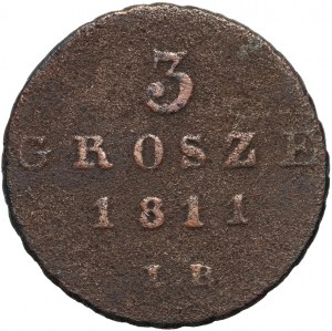 Ducato di Varsavia, Federico Augusto I, 3 centesimi 1811 IB, Varsavia - cifre dell'anno compresse