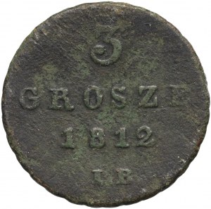 Duché de Varsovie, Frédéric Auguste Ier, 3 pennies 1812 IB, Varsovie - les numéros 8 et 2 dans une forme différente