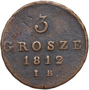 Herzogtum Warschau, Friedrich August I., 3 grosze 1812 IB, Warschau - die Enden der Kranzzweige zeigen nach unten