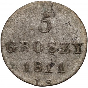 Księstwo Warszawskie, Fryderyk August I, 5 groszy 1811 IS, Warszawa - orzeł szeroki, mniejsza cyfra 5