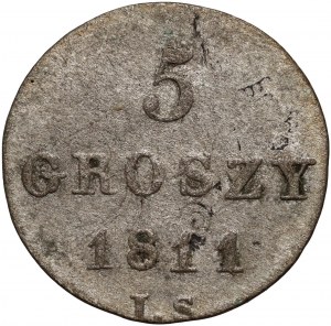 Księstwo Warszawskie, Fryderyk August I, 5 groszy 1811 IS, Warszawa - orzeł szeroki, mniejsza cyfra 5