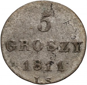 Duché de Varsovie, Frédéric Auguste Ier, 5 groszy 1811 IS, Varsovie - aigle large, petit chiffre 5
