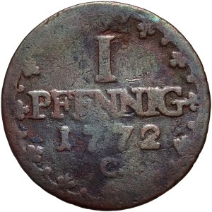 Německo, Sasko, Fridrich August III, Pfennig 1772 C, Drážďany