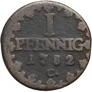 Německo, Sasko, Fridrich August III, Pfennig 1782 C, Drážďany