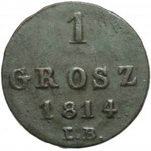 Herzogtum Warschau, Friedrich August I., 1 Pfennig 1814 IB, Warschau - breites Datum