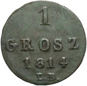 Herzogtum Warschau, Friedrich August I., 1 Pfennig 1814 IB, Warschau - breites Datum