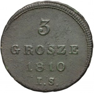 Ducato di Varsavia, Federico Augusto I, 3 penny 1810 IS, Varsavia - iscrizioni ampiamente distanziate