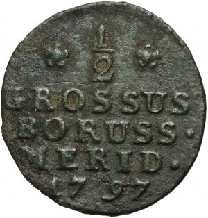 Prusse du Sud, Friedrich Wilhelm II, 1/2 penny 1797 B, Wrocław - grand monogramme, disposition différente des chiffres dans la date.