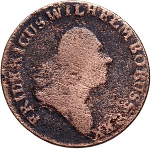 Jižní Prusko, Friedrich Wilhelm II, haléř 1796 B, Vratislav - na rubu BORUSS v okolkovém nápisu