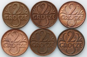 II RP, Satz von 2 Grosze-Münzen 1925-1938, (6 Stück)