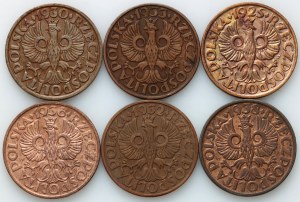II RP, Satz von 2 Grosze-Münzen 1925-1938, (6 Stück)