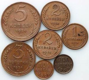 Rusko, ZSSR, sada mincí 1924-1928, (7 kusov)