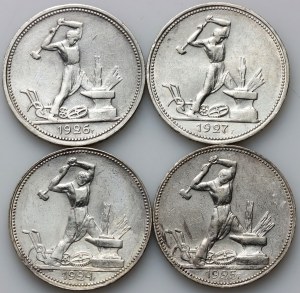 Russia, USSR, set of 50 Kopecks (poltina) from 1924-1927, (4 pieces)