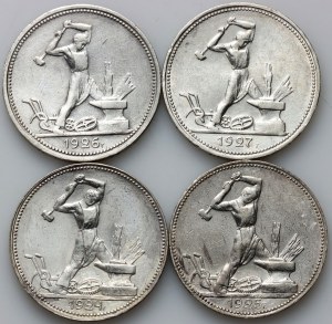 Russia, URSS, serie di 50 copechi datati 1924-1927, (4 pezzi)