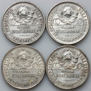 Russie, URSS, ensemble de 50 kopecks datés de 1924-1927, (4 pièces)