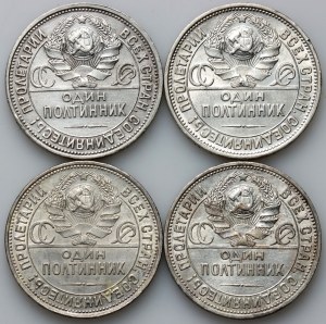 Russia, USSR, set of 50 Kopecks (poltina) from 1924-1927, (4 pieces)