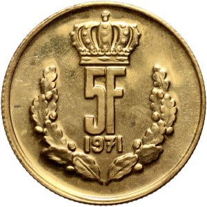 Lussemburgo, 5 franchi 1971, ESSAI (campione) - Oro, coniazione: 250 pezzi.