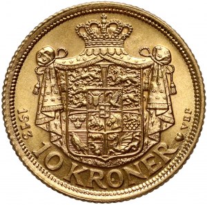 Dánsko, Krystian X, 10 korún 1913 VBP, Kodaň