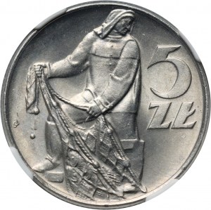 PRL, 5 zloty 1974, Pescatore, DATA FLAT