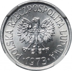 PRL, 20 groszy 1973, ohne Münzzeichen, DUCH auf Rückseite, Destrukt, Münzfehler