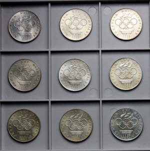 République populaire de Pologne, 200 zlotys, Jeux de la XXIe Olympiade1976 - ensemble de 9 pièces