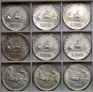 Italy, 500 lira -set of 9 pieces