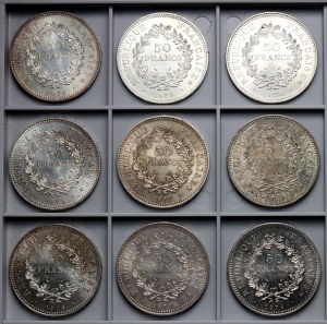 France, 50 francs, Hercule - ensemble de 9 pièces
