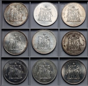 France, 50 francs, Hercule - ensemble de 9 pièces