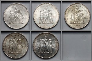 France, 50 francs, Hercule - ensemble de 5 pièces
