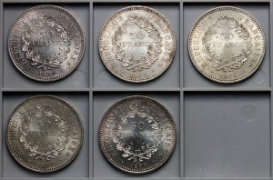 France, 50 francs, Hercules -set of 5 pieces