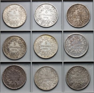 France, 5 francs, Hercule - ensemble de 9 pièces