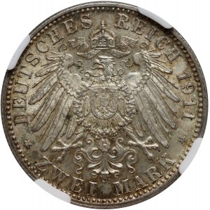 Allemagne, Bavière, Otto, 2 marques 1911 D, Munich, 90e anniversaire de Luitpold