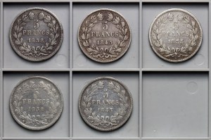 France, 5 francs, Hercules - set of 5 pieces