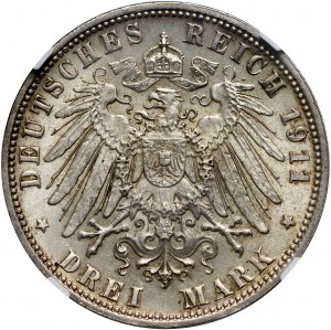 Allemagne, Bavière, 3 Marques 1911 D, Munich, 90e anniversaire de Luitpold