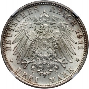 Germany, Bavaria, 3 Mark 1911 D, Munich, 90th Birthday of Prince Regent Luitpold