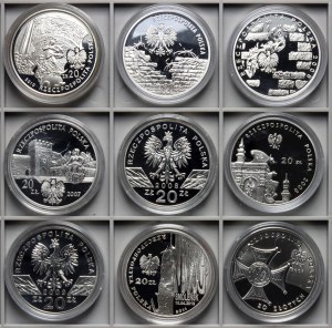 III RP, 20 zloty - set de 9 pièces