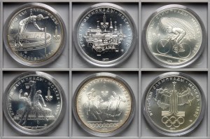 Russie, URSS, 10 roubles Moscou Jeux Olympiques 1980 - ensemble de 6 pièces