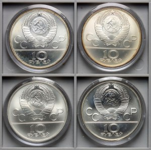 Rusko, SSSR, 10 rublů Olympijské hry Moskva 1980 - sada 4 kusů