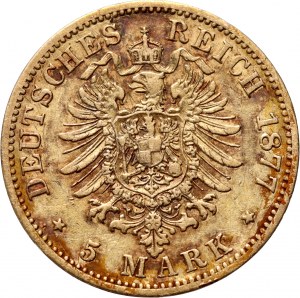 Německo, Prusko, Wilhelm I, 5 značek 1877 B, Wrocław