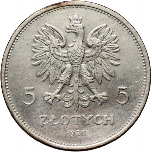 II RP, 5 złotych 1930, Warszawa, Sztandar, stempel płytki