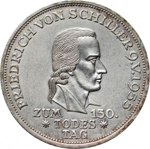 Allemagne, RFA, 5 marks 1955 F, Stuttgart, Friedrich von Schiller